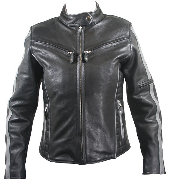 Women’s Black/Silver Multi Vented Leather Motorcycle Jacket