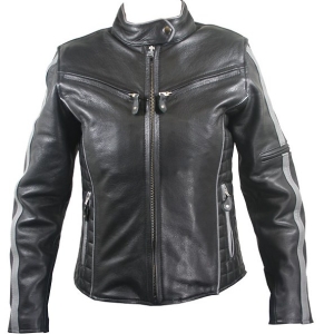 Women's Black/Silver Multi Vented Leather Motorcycle Jacket